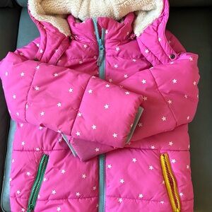 Very warm Pink Star Patterned Puffer Jacket that converts to a vest.